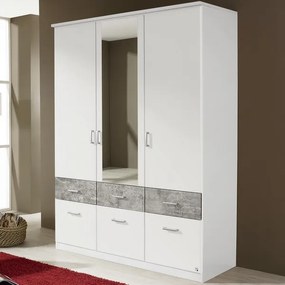 Šatníková skriňa Bremen, 136 cm, biela/šedý betón