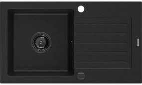 Mexen Pablo, granitový drez 752x436x161 mm, 1-komorový, čierna s čiernym sifónom, 6510751010-77-B
