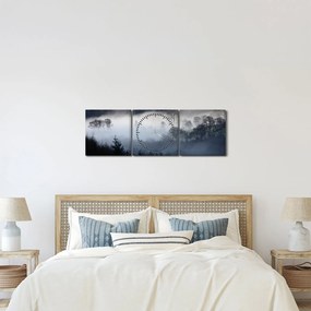Obraz hmly nad lesom (s hodinami) (90x30 cm)