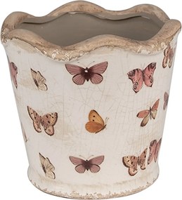 Béžový antik obal na kvetináč s motýlikmi Butterfly Paradise S - Ø 13*12 cm