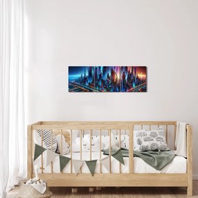 Obraz - Mesto budúcnosti (s hodinami) (90x30 cm)