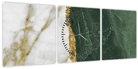 Obraz - Zelený mramor N⁰3 (s hodinami) (90x30 cm)