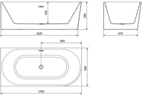 Mexen Mia, voľne stojaca rohová vaňa, lavá, 170 x 80 cm, biela, medený prepad, 52691708000L-65