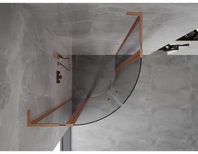 Mexen Mist L, štvrťkruhový sprchový kút s 2-krídlovými dverami, 90 x 90 cm, 8mm číre sklo, medený profil, 8A32L-090-090-65-00