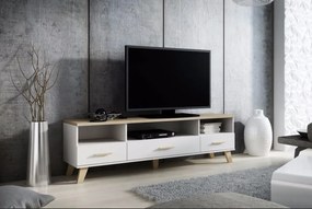 CAMA MEBLE Lotta 180 3S3K tv stolík biela / dub sonoma
