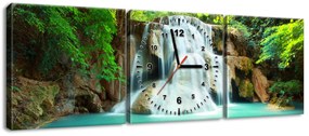 Gario Obraz s hodinami Vodopád v Thajsku - 3 dielny Rozmery: 100 x 70 cm
