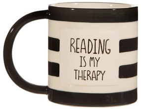 Sass & Belle Hrnček s uchom "Reading is my therapy" 300ml čierny