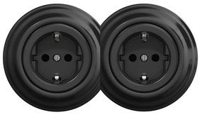 Kliklap - Dvojitá retro domová zásuvka s rámikom SCHUKO 230 V čierna