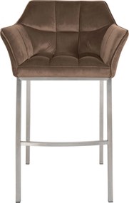 Barová stolička Damaso E - zamat, nerez 4-nohý rám - Hnedá