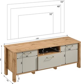 TV skrinka Ertigo 138 cm - Dub wotan/Béžová
