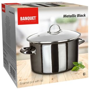 Banquet Hrniec smaltovaný METALLIC Black 26 cm, 6 l, s pokrievkou, 26 cm