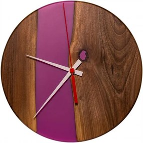 Drevené hodiny s epoxidovou živicou Ø 30cm - orech, ružová