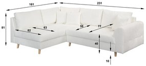 Biela rohová pohovka z textílie buklé (ľavý roh) Ariella – Ropez