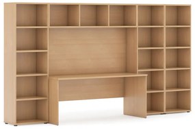 Zostavy knižníc INTEGRO so stolom, nižšie/širšie, 3350 x 700/400 x 1920 mm, buk