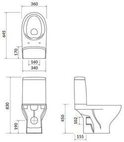 Cersanit Moduo CleanOn, kombi wc so splachovaním 3/5l + sedátko z duroplastu, biela, K116-030