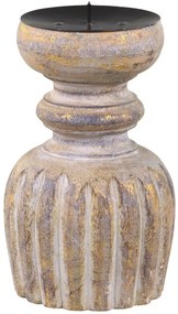 Zlato-prírodný antik drevený svietnik na stĺpovitú sviečku - Ø 9*15 cm