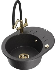 Mexen Kevin, granitový drez 586x458x190 mm, 1-komorový a biela batéria Duo, čierna škvrnitá, 6517-76-671701-57-G