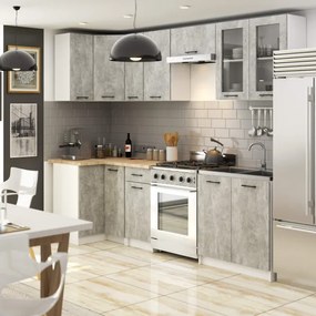 Rohová kuchynská linka OLIVIA H720 3 m s vitrínou betón