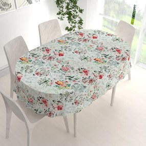 Biante Bavlnený oválny obrus Sandra SA-415 Kvety na mintovom hexagóne 50x100 cm
