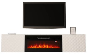 Luxusný TV stolík SANDRA závesná biela s elektrickým krbom