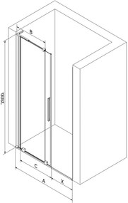 Mexen Velar L, posuvné sprchové dvere do otvoru 110 cm, 8mm sklo námraza, čierna matná, 871-110-003-31-66