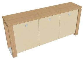 Nízka skriňa Verno+ S 200 x 46 x 90 cm, sklenené dvere, dub svetlý / vanilka