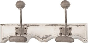 Bielo-sivý antik nástenný vešiak s 2 háčikmi Rustic - 23*6*10 cm