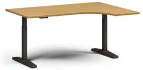 Výškovo nastaviteľný stôl, elektrický, 675-1325 mm, rohový pravý, doska 1600x1200 mm, čierna podnož, buk