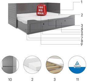 Interbeds Hermes Skladacia detská posteľ 80x160 grafitová (po rozložení 160x200cm)