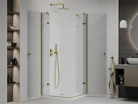 Mexen Roma Duo, sprchový kút 100 (dvere) x 100 (dvere) cm, 6mm číre sklo, zlatý profil + slim sprchová vanička biela 5cm + zlatý sifón, 854-100-100-50-02-4010G