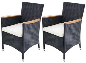 Záhradné stoličky 2 ks s podložkami, polyratan, čierne