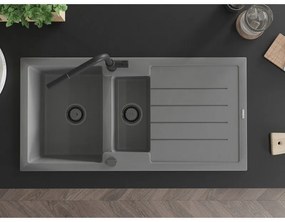 Mexen Andres, 1,5-komorový granitový drez 1000x500x200 mm a drezová batéria Flora, šedá, 6515-71-670401-70-B