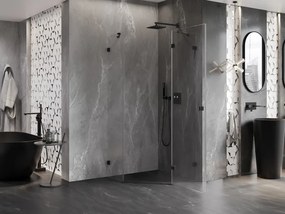 Mexen Lunar, pravý výklopný päťuholníkový sprchový kút 80 x 80 cm, 8mm číre sklo, čierny profil, 831-080P-080L-70-00-P