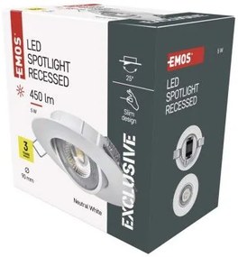 Emos ZD3122 LED SIMMI stropná vstavaná bodovka kruh priemer 90 × 25 mm 5W 450lm 4000K biela