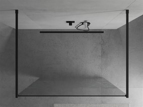 Mexen Kioto, priechodná sprchová zástena 130 x 200 cm, 8mm sklo číre/biely vzor, 2x čierna stabilizačná rozpera, 800-130-002-70-85
