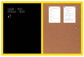 Toptabule.sk KMTDRCRZRCT Kombinovaná tabuľa čierna v žltom drevenom ráme 90x60cm