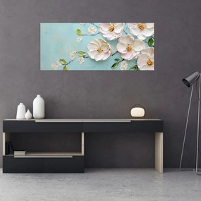 Obraz - Kvietky na modrom pozadí (120x50 cm)