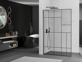 Mexen Kioto L, sprchová zástena Walk-In 100 x 200 cm, 8mm číre sklo čierny vzor, grafitový profil, 800-100-103-66-78