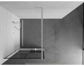 Mexen Kioto+, sprchová zástena Walk-In s poličkou a vešiakom 80 x 200 cm, 8mm číre sklo čierny vzor, biely profil, 800-080-121-20-77