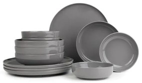 12-dielna jedálenská súprava, sivá/porcelán