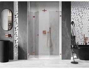 Mexen Lunar-F, skladacie ľavé sprchové dvere 110 cm, 8mm číre sklo, medený matný profil, 836S-110-050-65-00-L