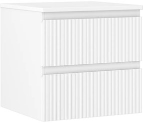 Mexen Rivel, kúpeľňová skrinka 50 cm s pracovnou doskou, 2 zásuvky, drážkovaná, biela matná, 91A20-05047-2-BFFC01