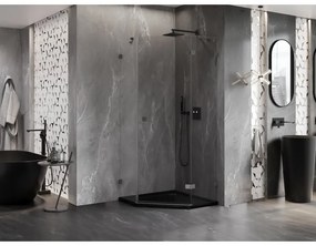 Mexen Lunar, päťuholníkový sprchový kút naklápací vpravo 80 x 80 cm, 8mm číre sklo, grafitový profil, 831-080P-080L-95-00-P