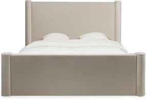 Dvoulůžková čalouněná postel Zeni 160x200 s roštem a úložným prostorem samet světle béžová