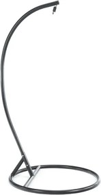 Čierne závesné kreslo KOKON so stojanom, béžový vankúš