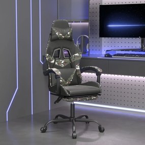 Otočná herná stolička s podnožkou čierna a maskáčová umelá koža 349566