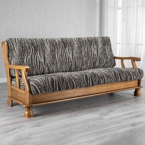 Bielastické poťahy UNIVERSO NOVÉ žíhané čiernobiele trojkreslo s drevenými rúčkami (š. 150 - 200 cm)