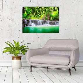 Sklenený obraz vodopádu v Kanchanaburi, Thajsko (70x50 cm)