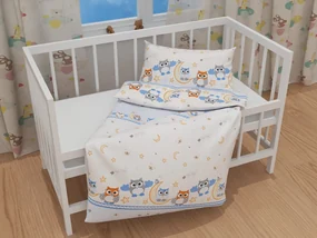 Biante Detské bavlnené posteľné obliečky do postieľky Sandra SA-593 Baby sovy modré Do postieľky 100x135 a 40x60 cm