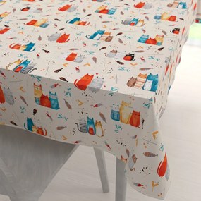 Biante Detský bavlnený obdĺžnikový obrus Sandra SA-655 Mačací svet modro-červený na krémovom 140x220 cm